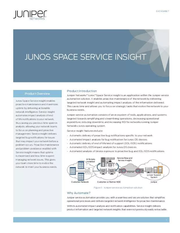 Mode d'emploi JUNIPER NETWORKS JUNOS SPACE SERVICE INSIGHT