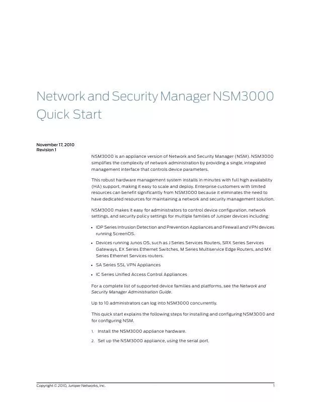 Mode d'emploi JUNIPER NETWORKS NETWORK AND SECURITY MANAGER NSM3000