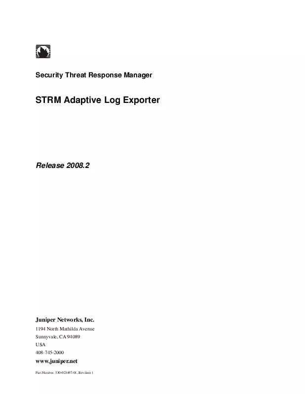 Mode d'emploi JUNIPER NETWORKS SECURITY THREAT RESPONSE MANAGER 2008.2