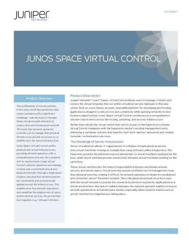 Mode d'emploi JUNIPER NETWORKS SPACE VIRTUAL CONTROL