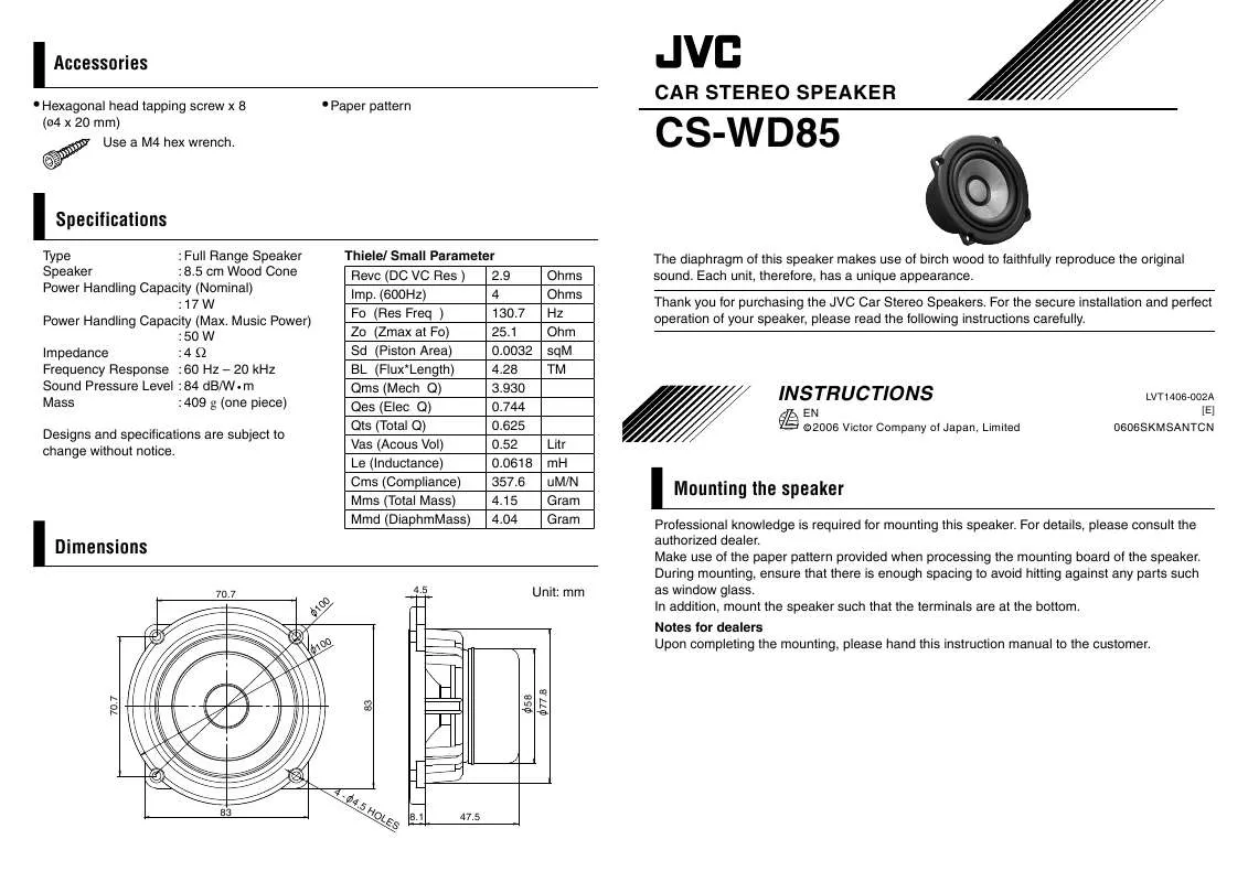 Mode d'emploi JVC CS-WD85