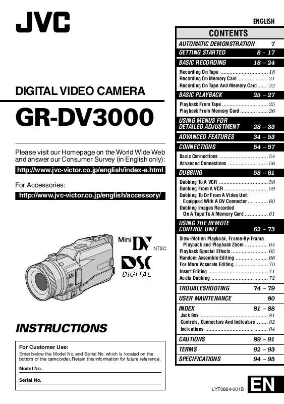 Mode d'emploi JVC GR-DV3000U-GR-DV3000