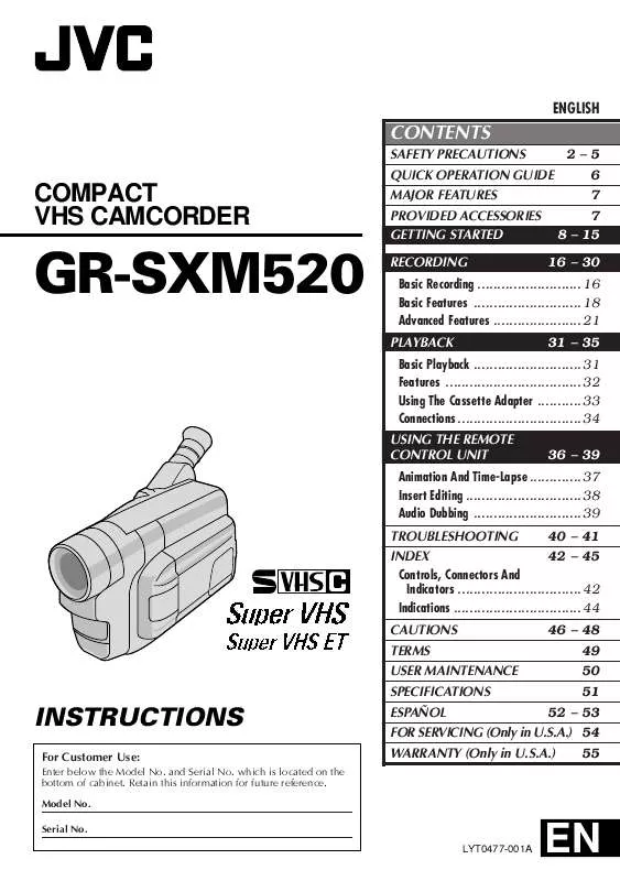 Mode d'emploi JVC GR-SXM520U-GR-SXM520