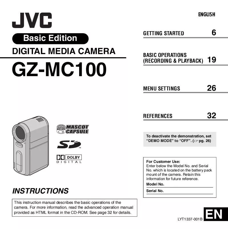Mode d'emploi JVC GZ-MC100US