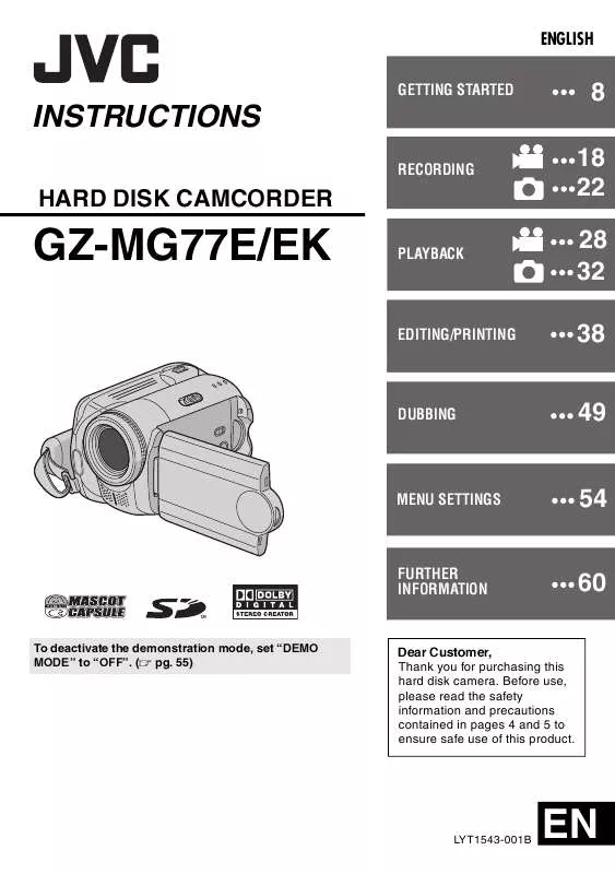 Mode d'emploi JVC GZ-MG77E/EK