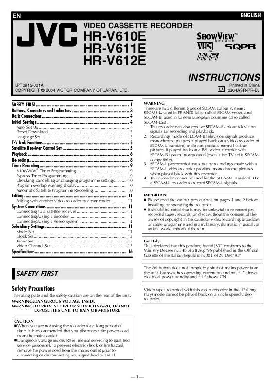 Mode d'emploi JVC HR-V612E