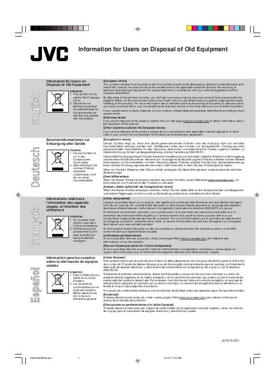Mode d'emploi JVC INFORMATION FOR USERS ON DISPOSAL OF OLD EQUIPMENT