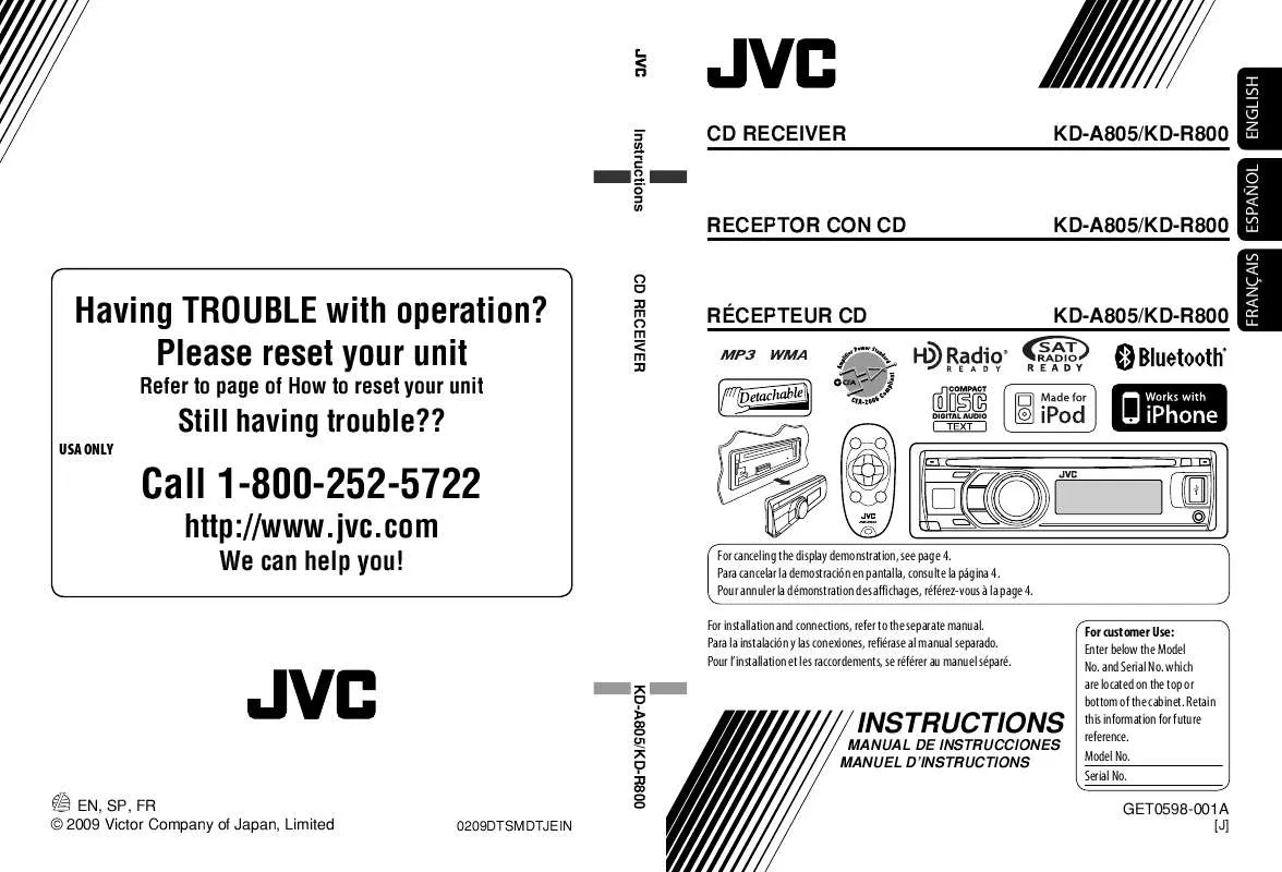 Mode d'emploi JVC KD-A805