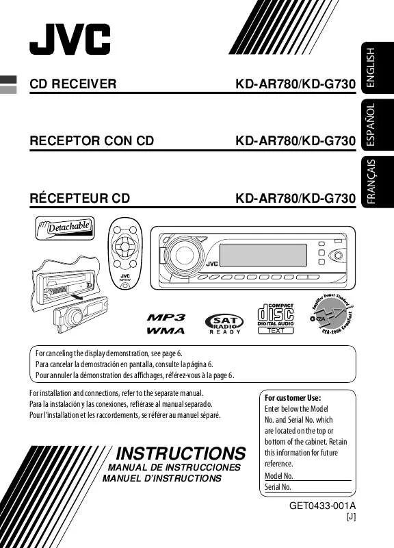 Mode d'emploi JVC KDAR780J-KD-AR780