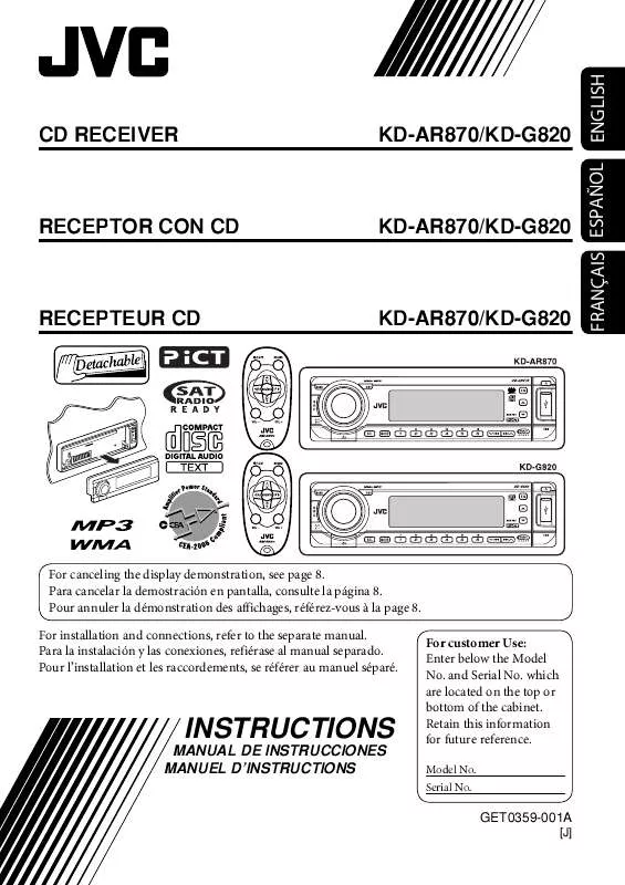 Mode d'emploi JVC KDAR870J-KD-AR870