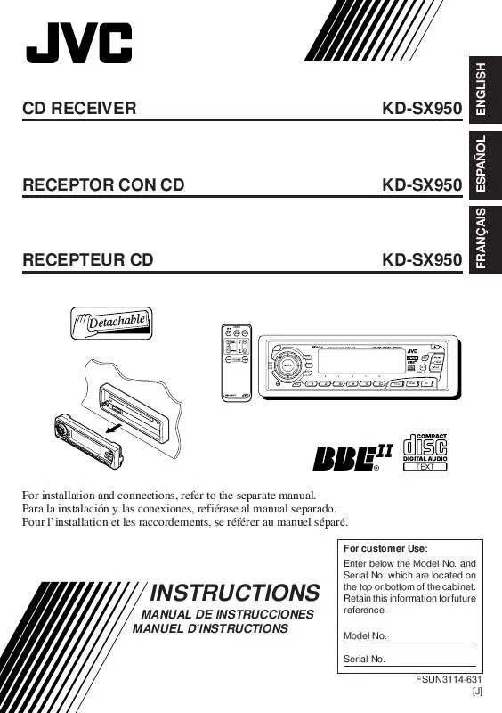 Mode d'emploi JVC KD-SX950
