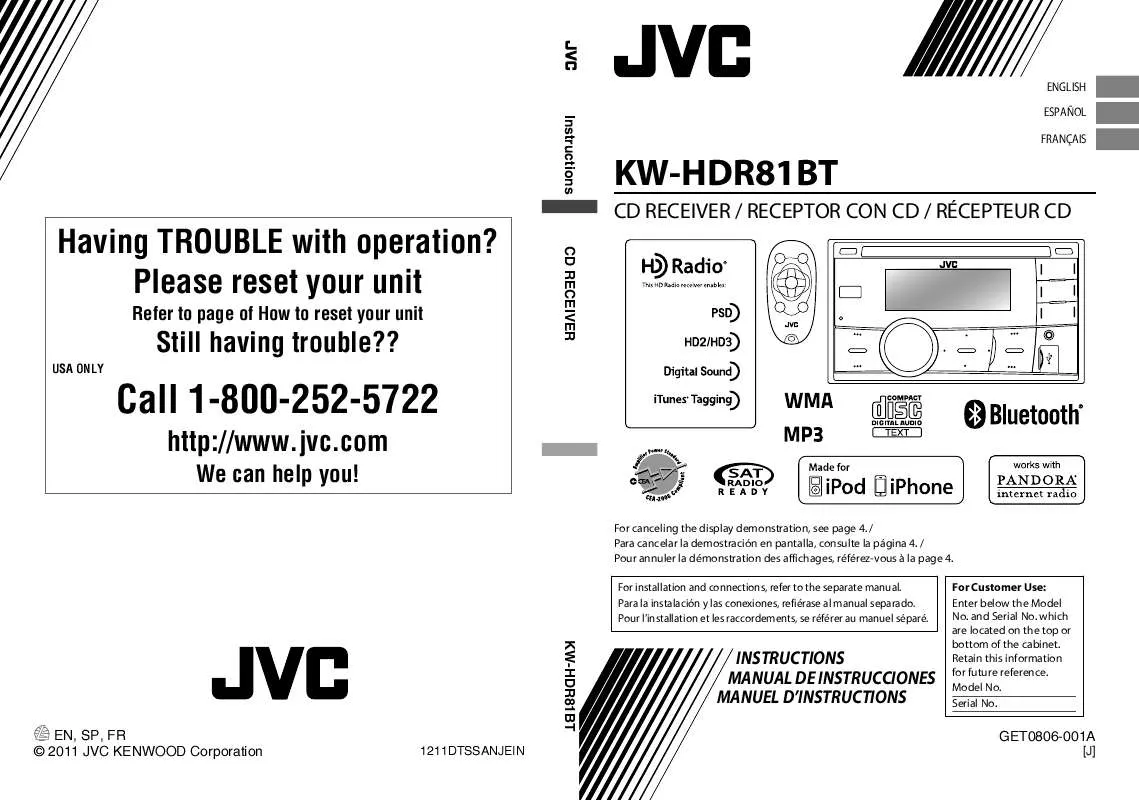 Mode d'emploi JVC KW-HDR81BT