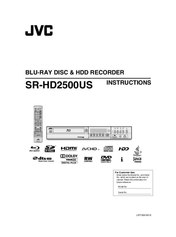 Mode d'emploi JVC SR-HD2500EU