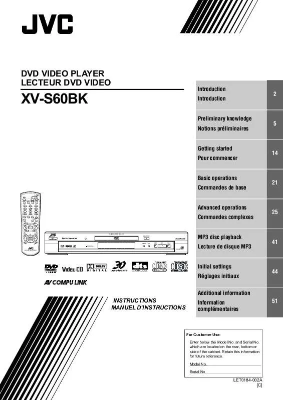 Mode d'emploi JVC XVS60BKJ-XV-S60