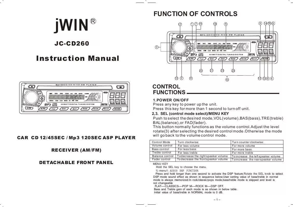 Mode d'emploi JWIN JC-CD260