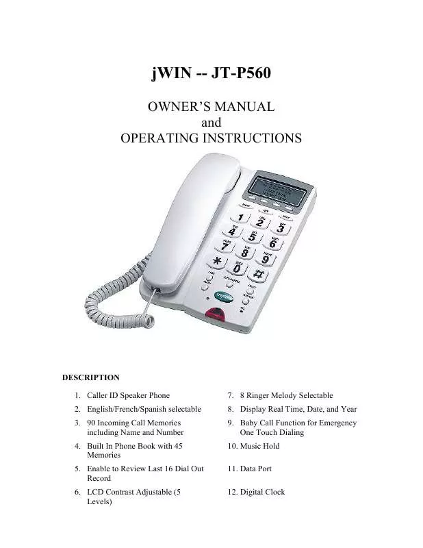 Mode d'emploi JWIN JT-P560
