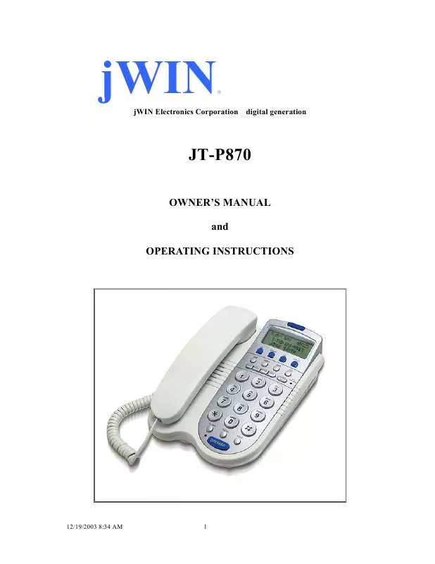 Mode d'emploi JWIN JT-P870