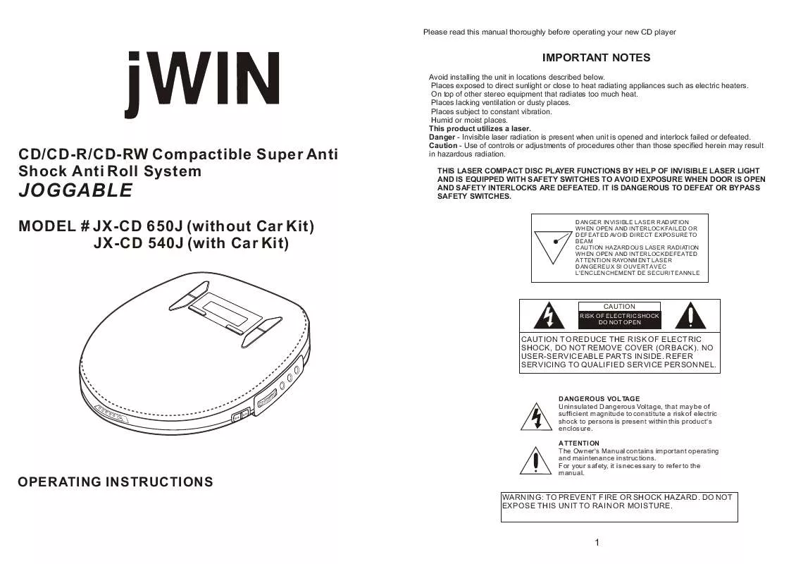 Mode d'emploi JWIN JX-CD540