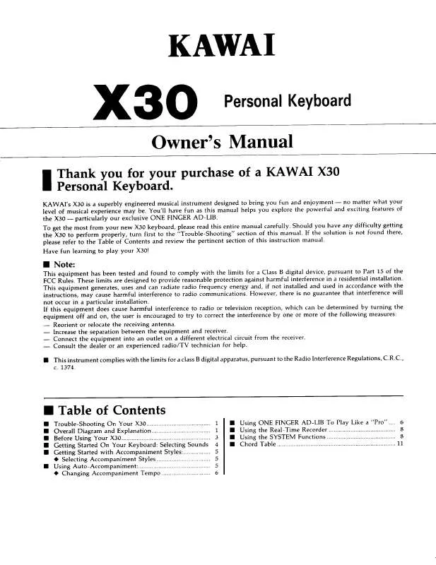 Mode d'emploi KAWAI X30