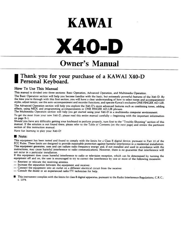 Mode d'emploi KAWAI X40-D