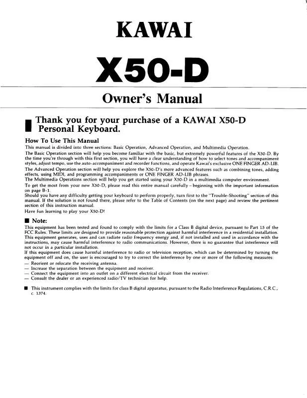 Mode d'emploi KAWAI X50-D
