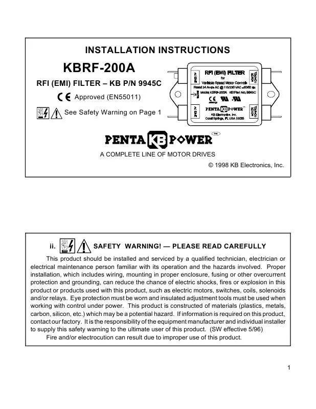 Mode d'emploi KB ELECTRONICS KBRF-200A