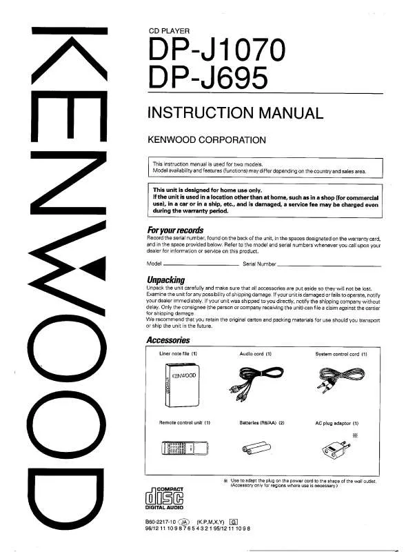 Mode d'emploi KENWOOD DP-J1070