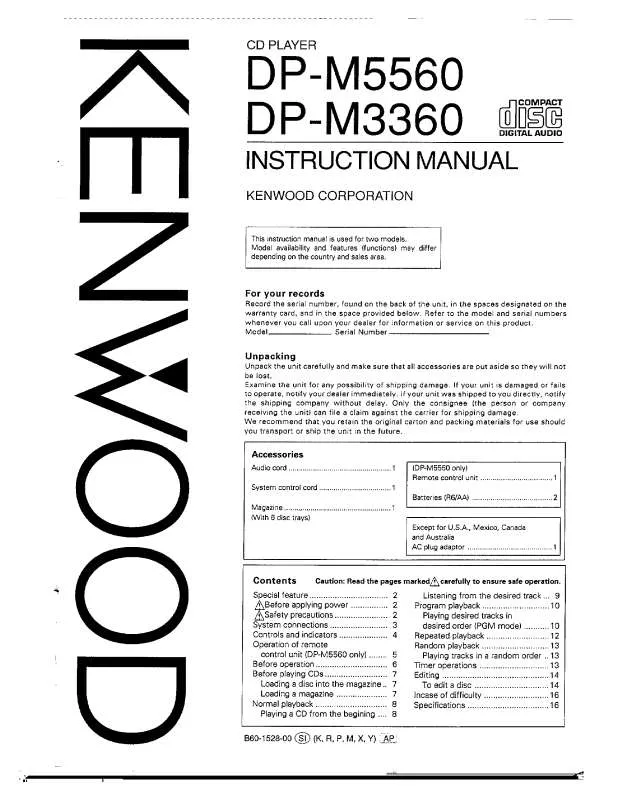 Mode d'emploi KENWOOD DP-M3360