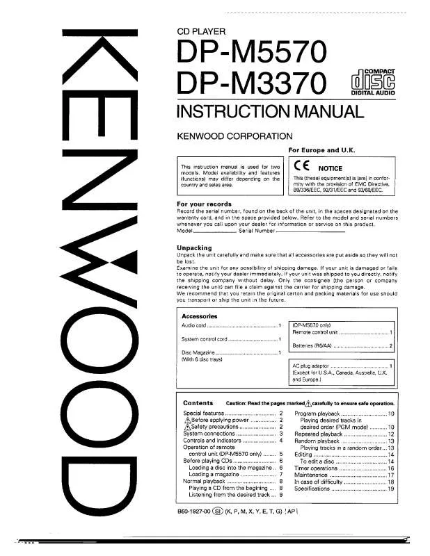 Mode d'emploi KENWOOD DP-M3370