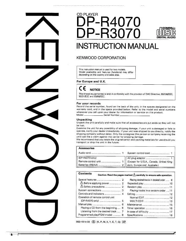 Mode d'emploi KENWOOD DP-R4070