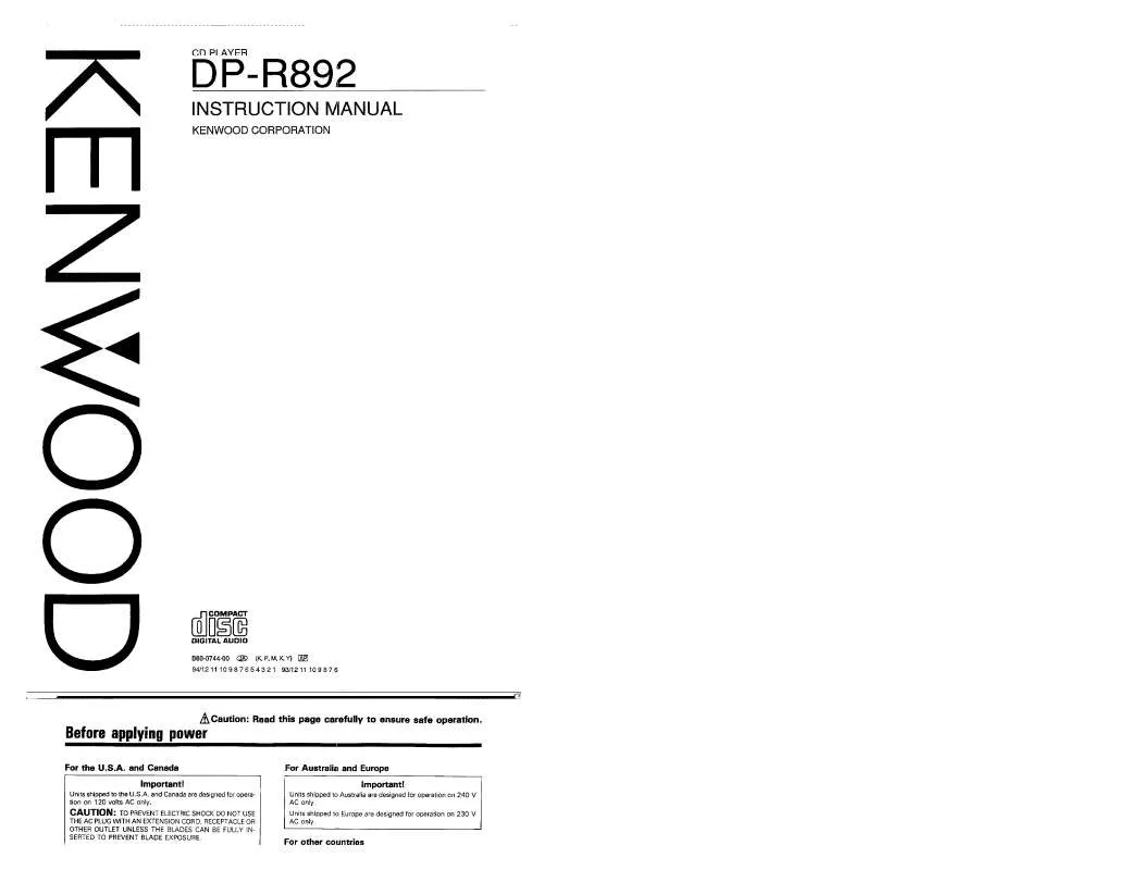 Mode d'emploi KENWOOD DP-R892