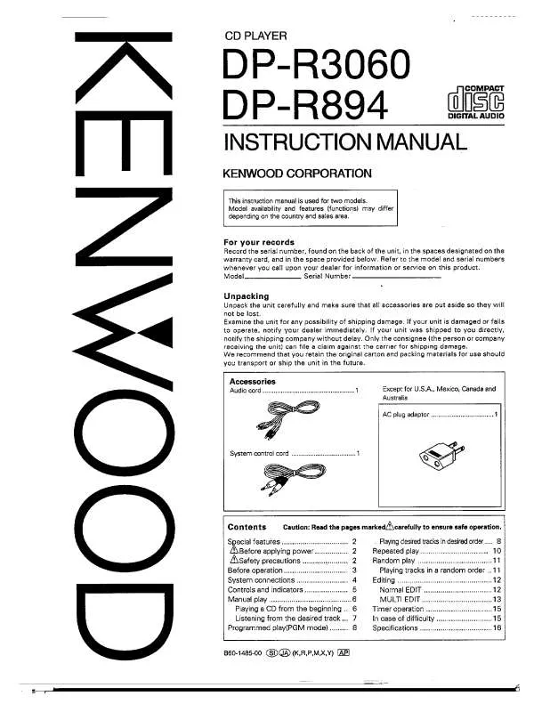 Mode d'emploi KENWOOD DP-R894