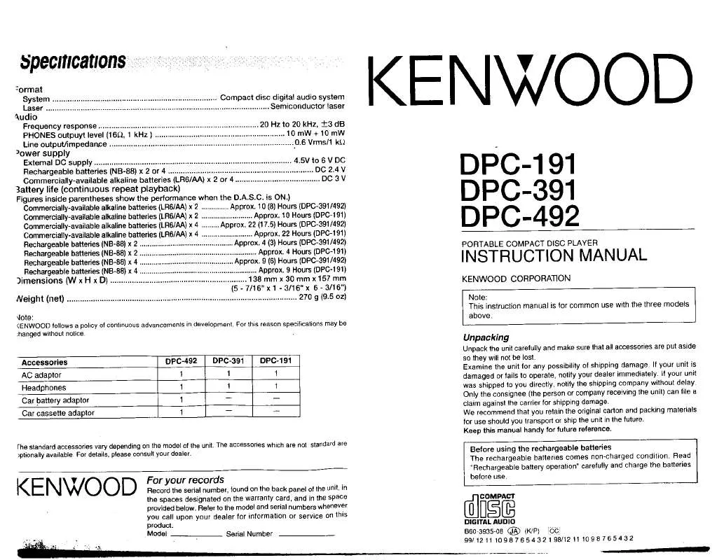 Mode d'emploi KENWOOD DPC-191