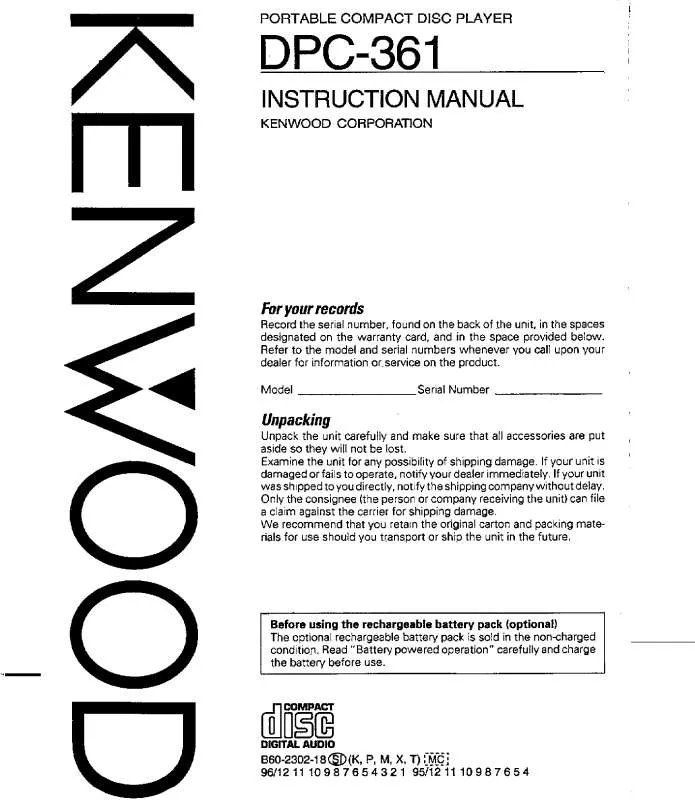 Mode d'emploi KENWOOD DPC-361