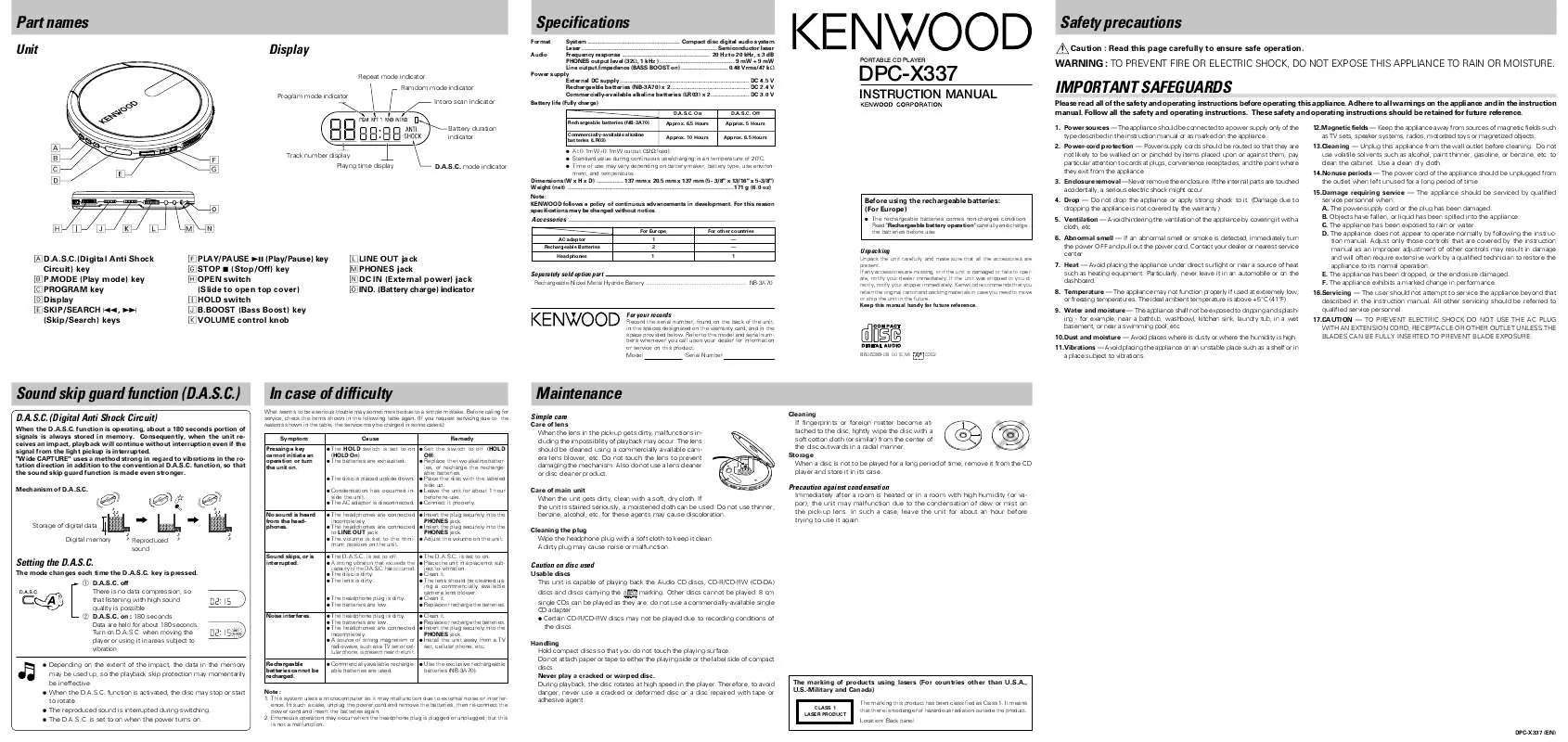 Mode d'emploi KENWOOD DPC-X337