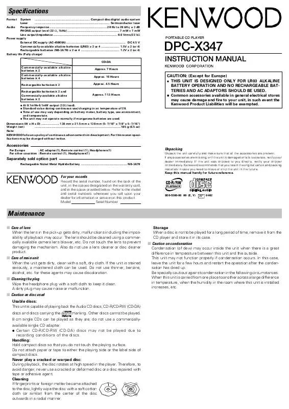Mode d'emploi KENWOOD DPC-X347
