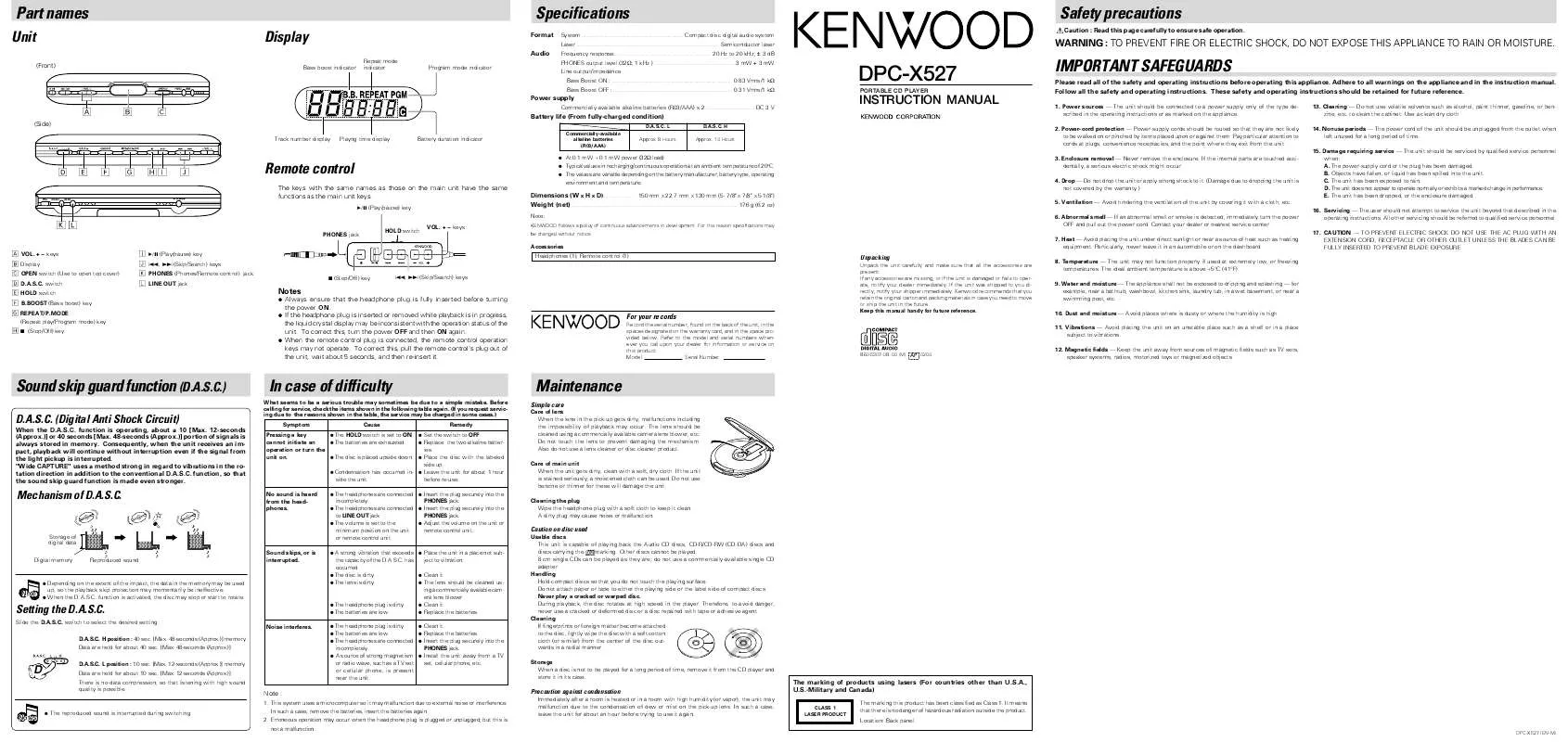 Mode d'emploi KENWOOD DPC-X527