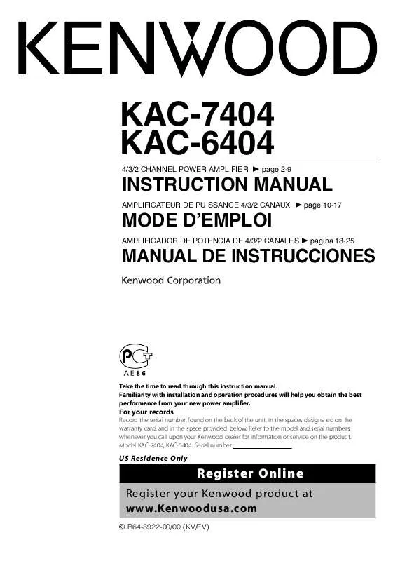 Mode d'emploi KENWOOD KAC-6404