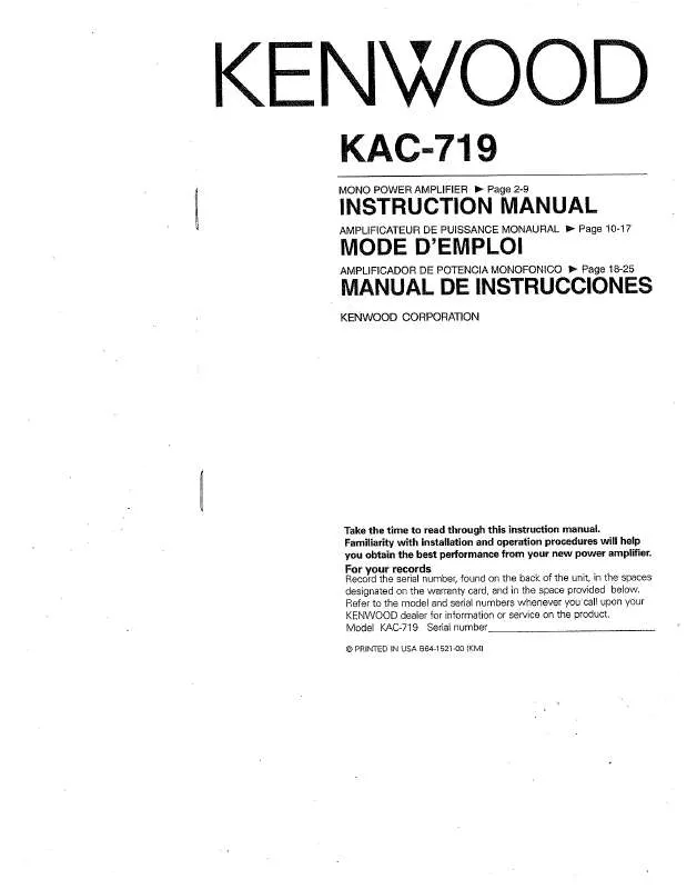 Mode d'emploi KENWOOD KAC-719
