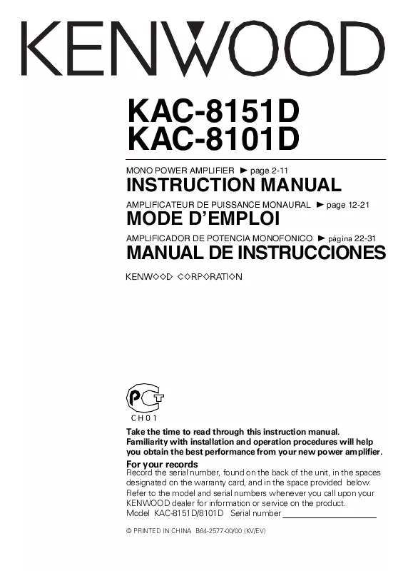 Mode d'emploi KENWOOD KAC-8101D