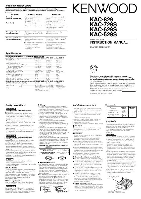 Mode d'emploi KENWOOD KAC-829