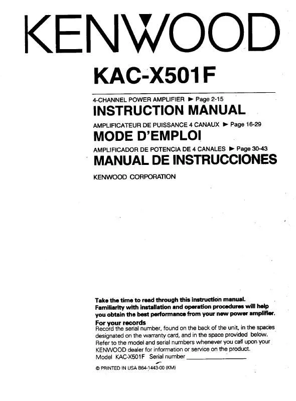 Mode d'emploi KENWOOD KAC-X501F