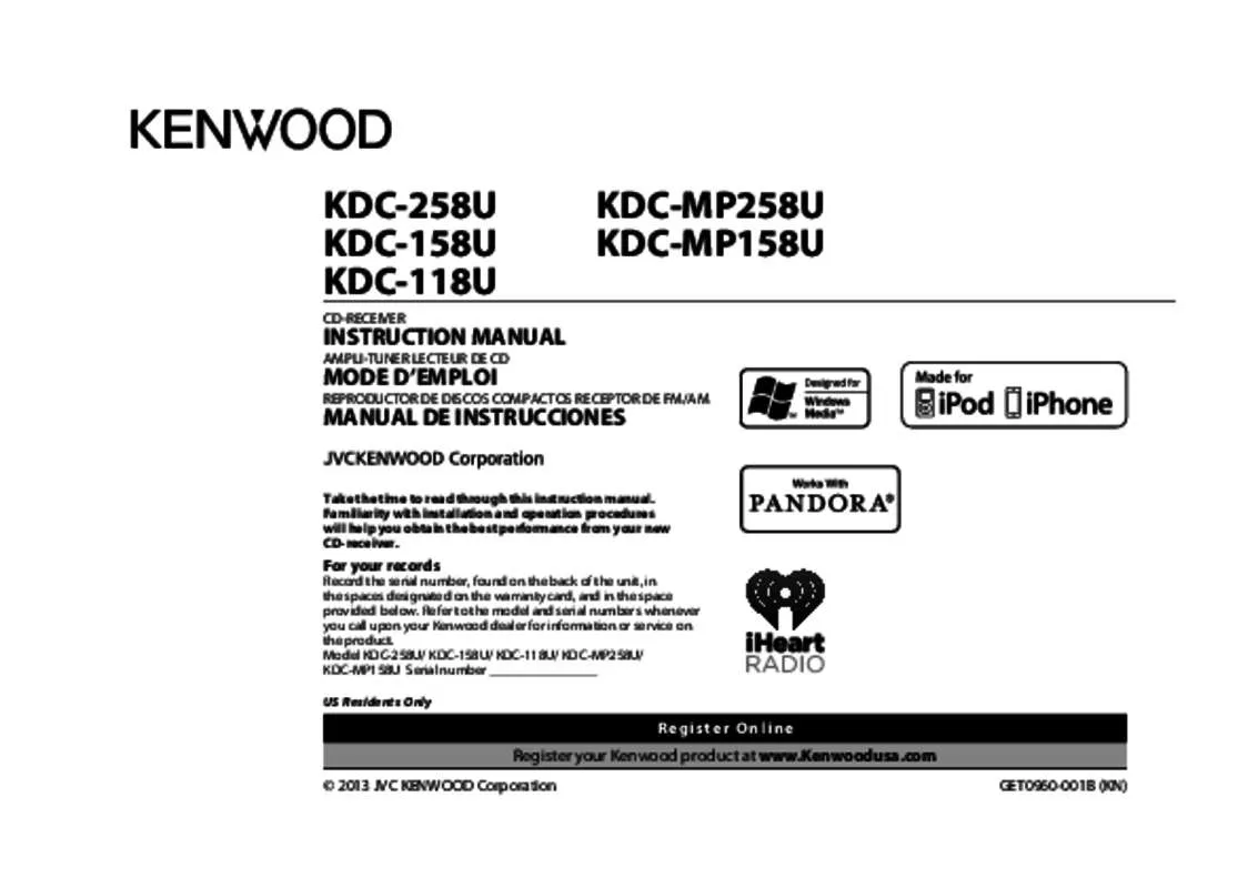 Mode d'emploi KENWOOD KDC-118U
