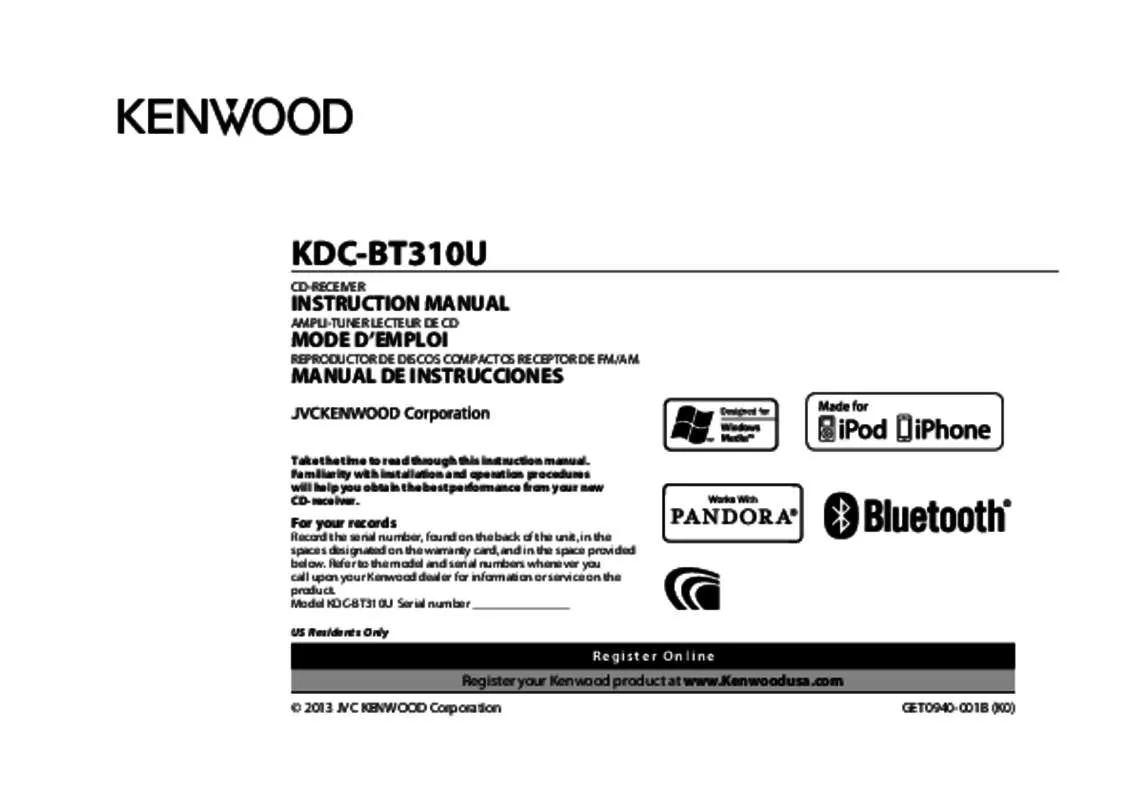 Mode d'emploi KENWOOD KDC-BT310U
