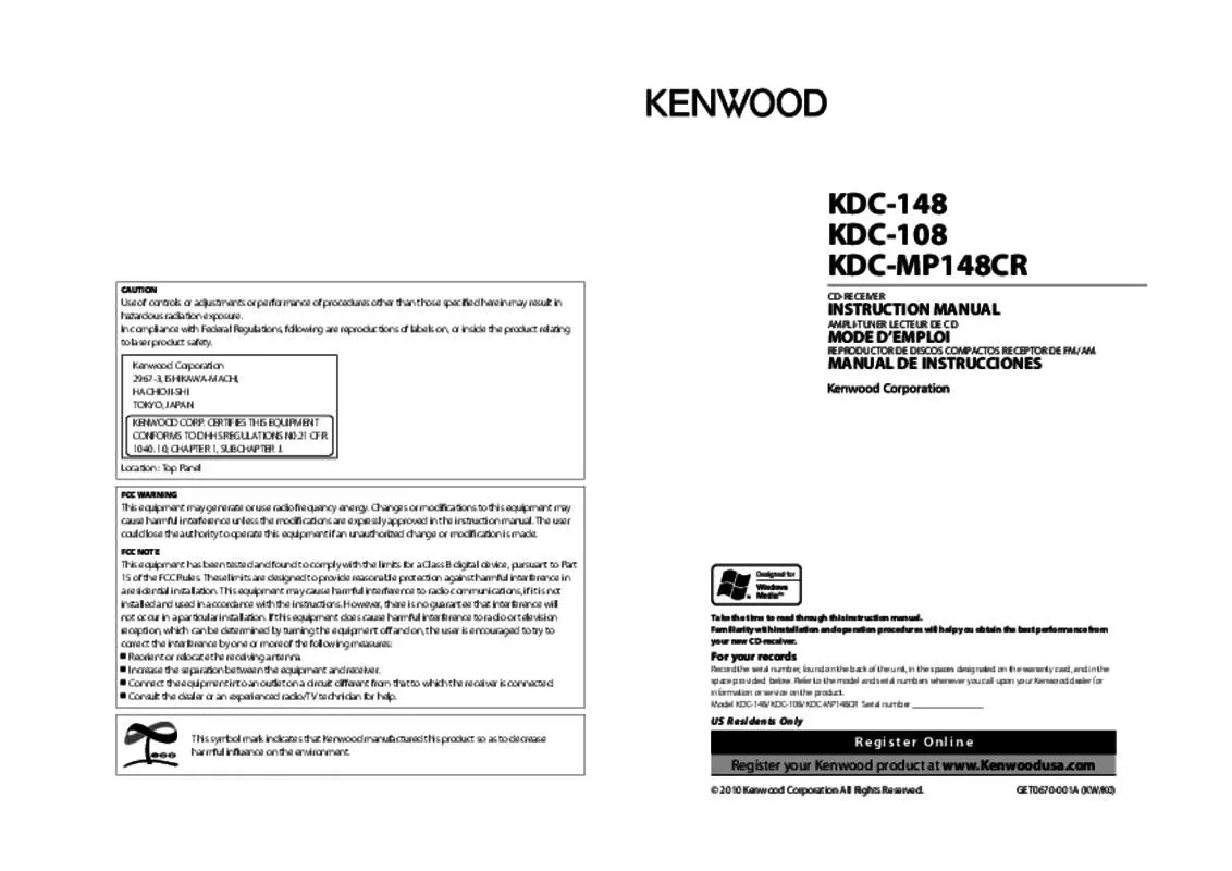 Mode d'emploi KENWOOD KDC-MP148CR