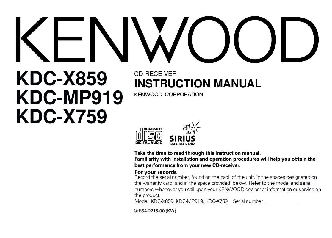 Mode d'emploi KENWOOD KDC-X759