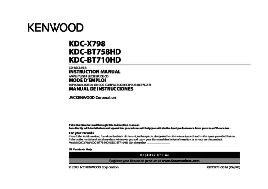 Mode d'emploi KENWOOD KDC-X798