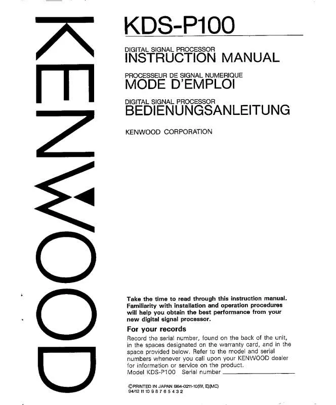 Mode d'emploi KENWOOD KDS-P100
