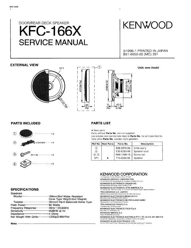 Mode d'emploi KENWOOD KFC-166X