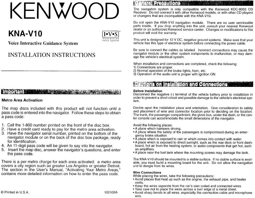 Mode d'emploi KENWOOD KNA-V10